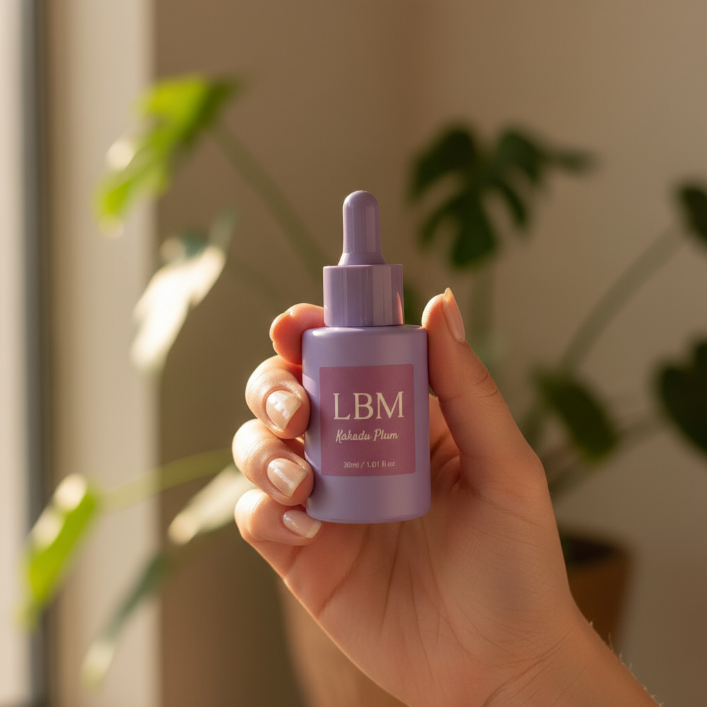 Hand holding Natural Toxin free vitamin C serum - Lily Bee and me