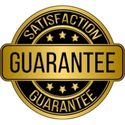 Gold 'Satisfaction Guaranteed' badge on a black background