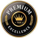 Logo with 'PREMIUM EXCELLENCE' text and crown on a black background
