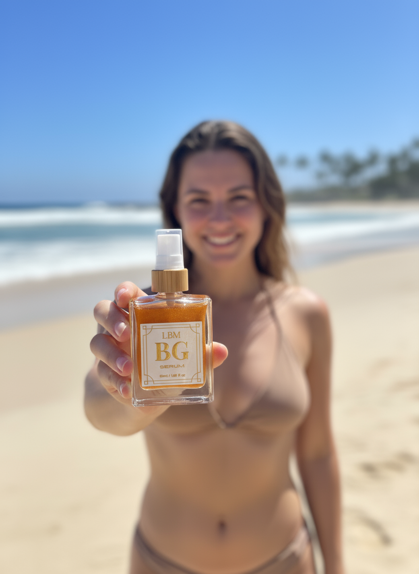 Gold-illuminating, tan-boosting face and body serum